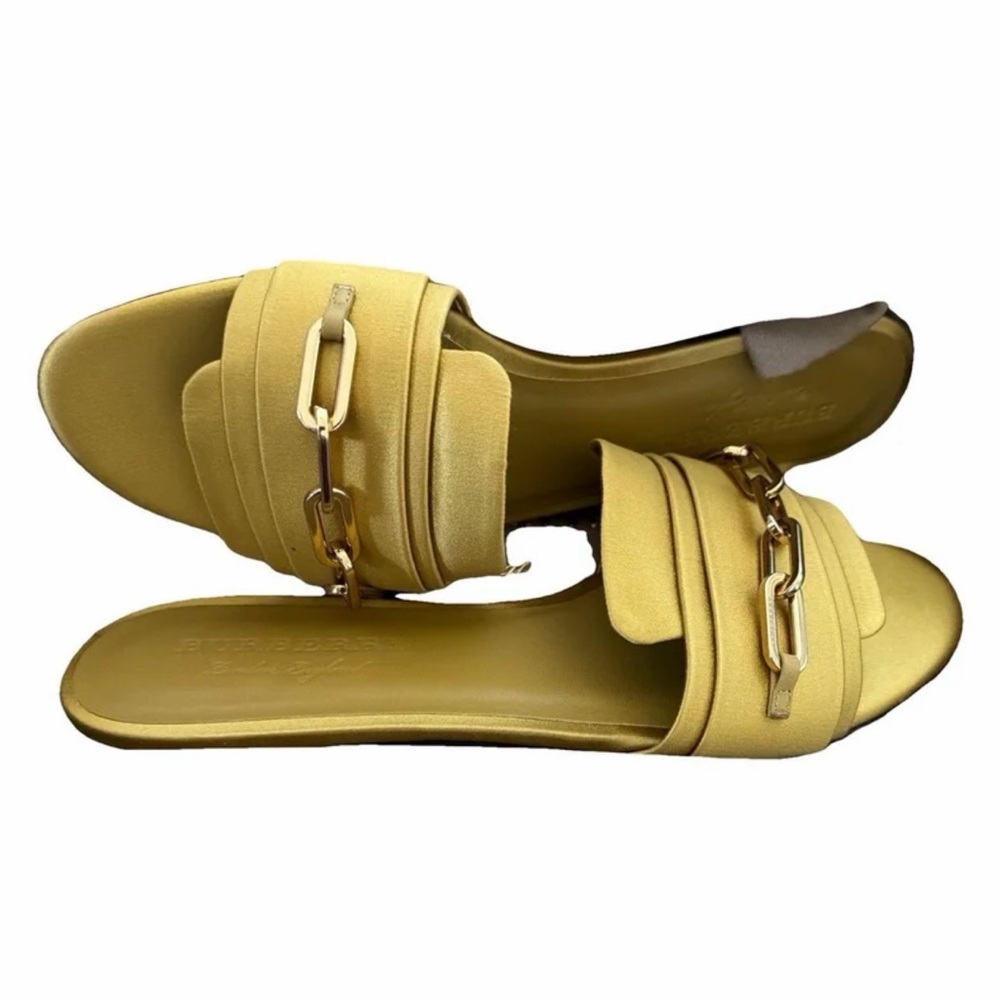 Yellow Women's Slide Sandals with Gold Chain Accent